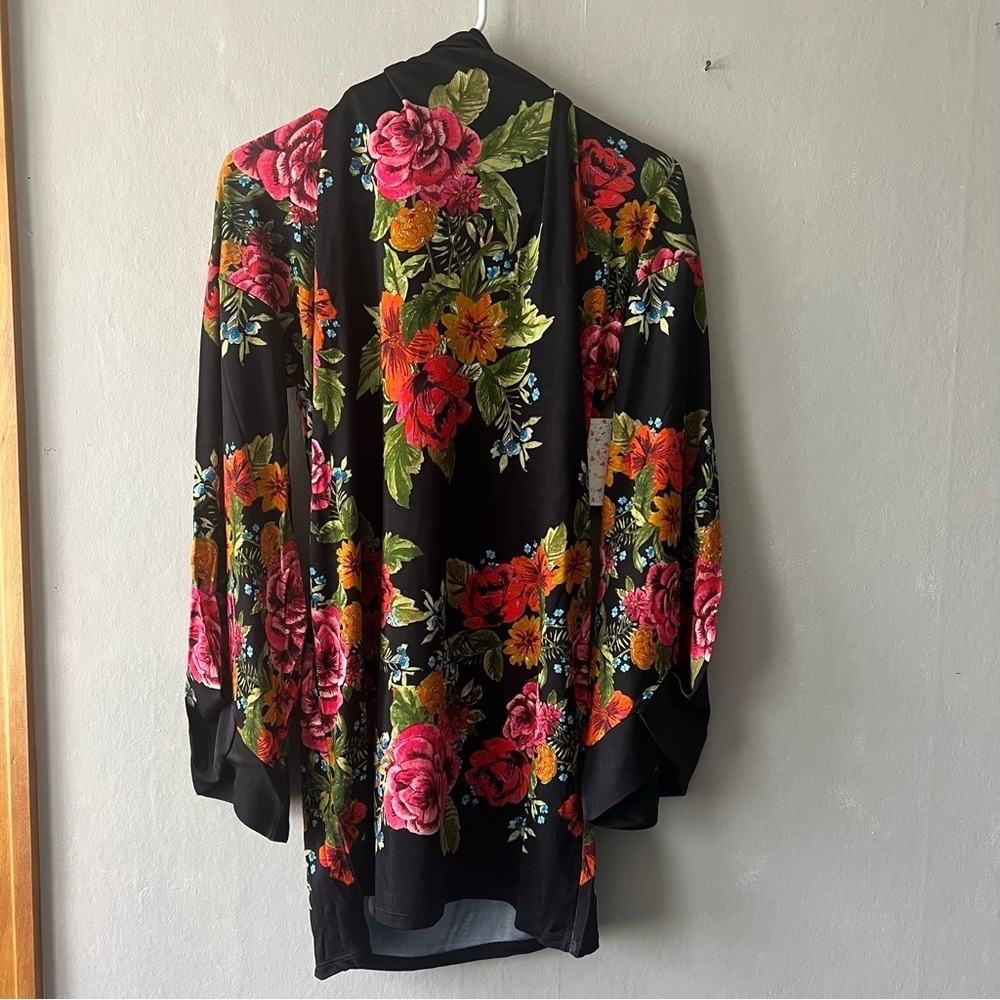 Free People Black Combo Floral 2 Am Mini Dress Open Back Tie Neck Size XS NWT